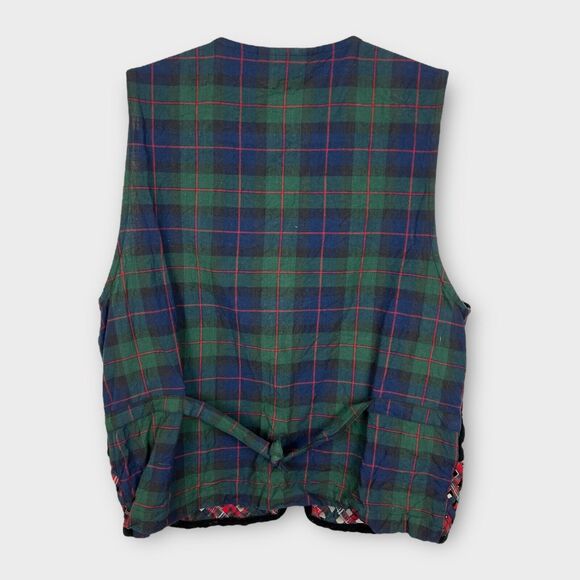 Casey & Max Black Velvet Green Plaid Woven Embroidered Christmas Vest Medium - Picture 2 of 6